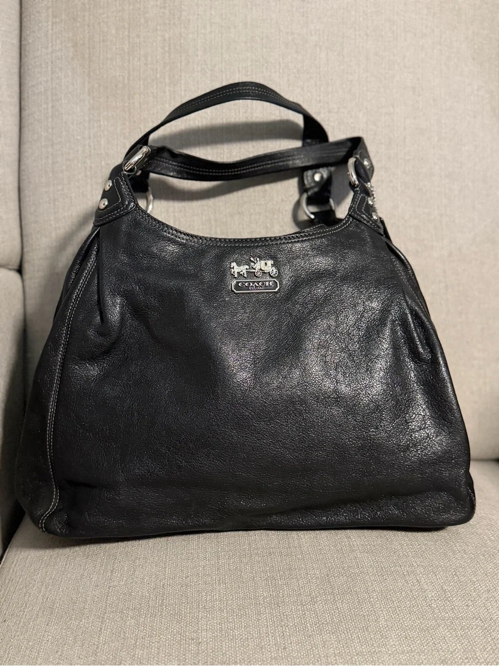 Coach Madison Maggie Black Leather Shoulder Bag